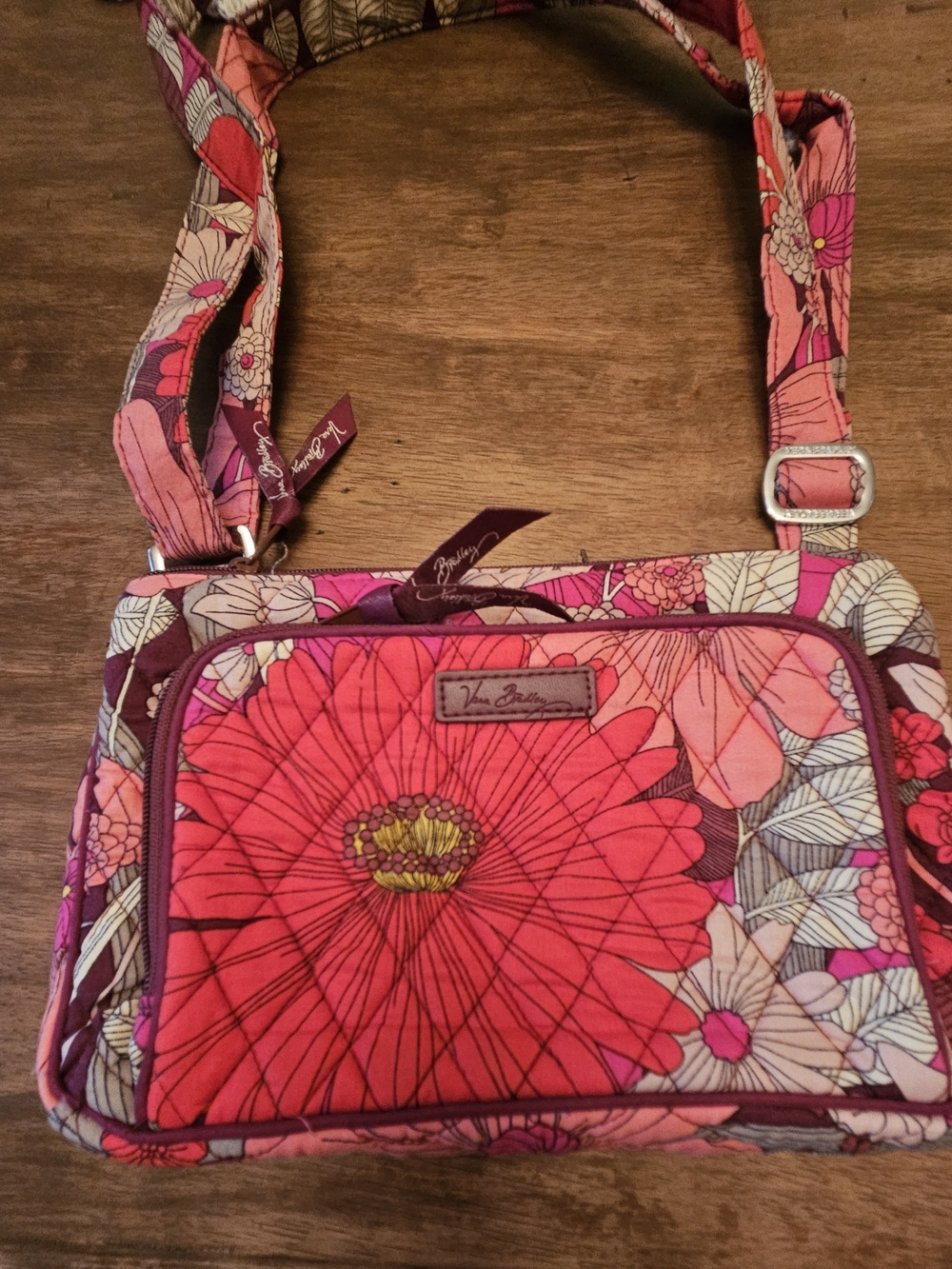 Vera Bradley Pink Floral Quilted Crossbody with Adjustable Strap